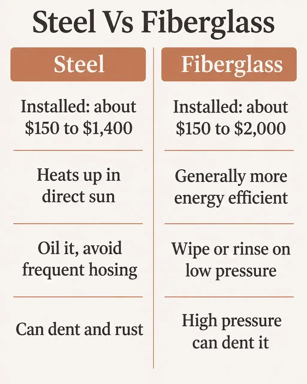 Steel versus fiberglass doors compared on installed cost, energy efficiency, upkeep and dents