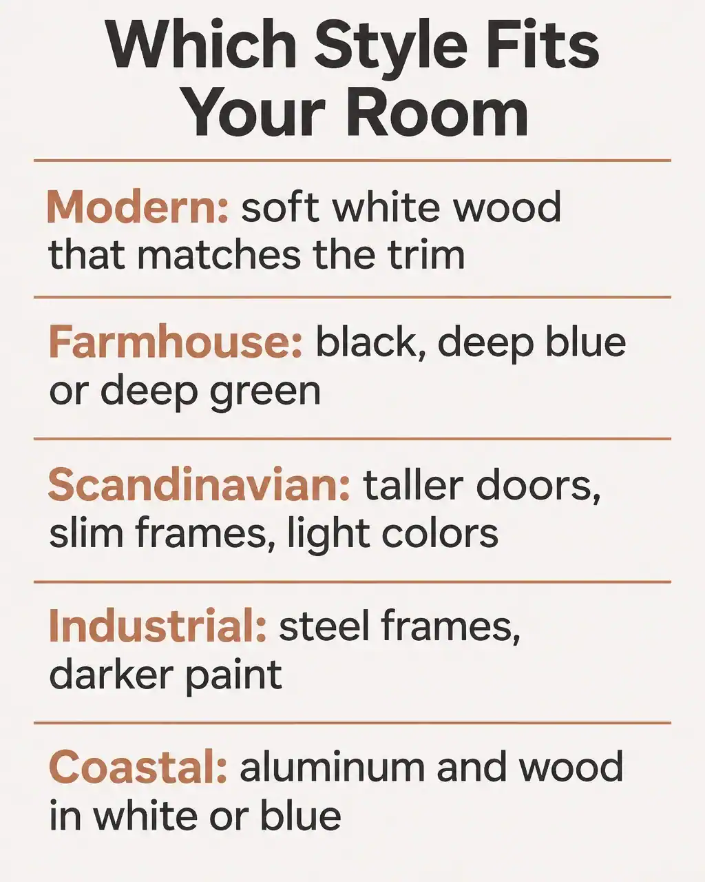 Which French door style fits your room: modern, farmhouse, Scandinavian, industrial and coastal