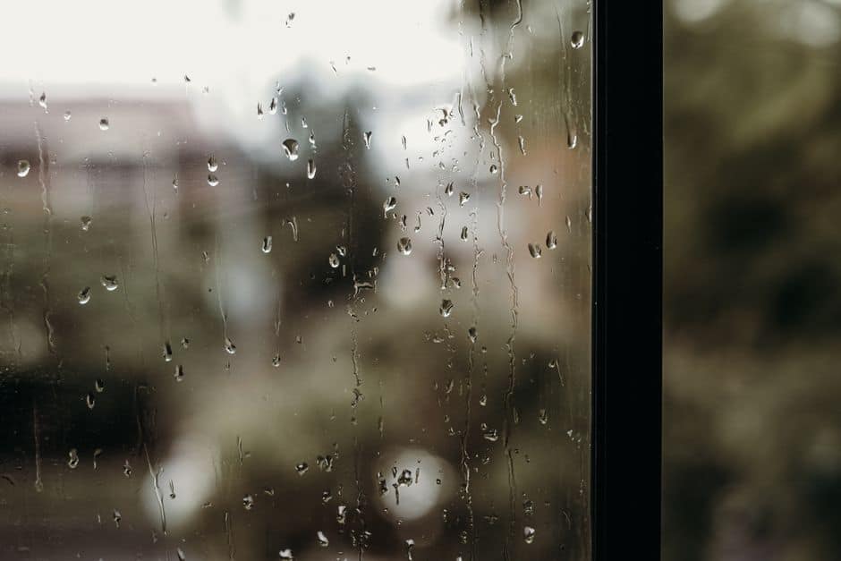 Raindrops on a glass door