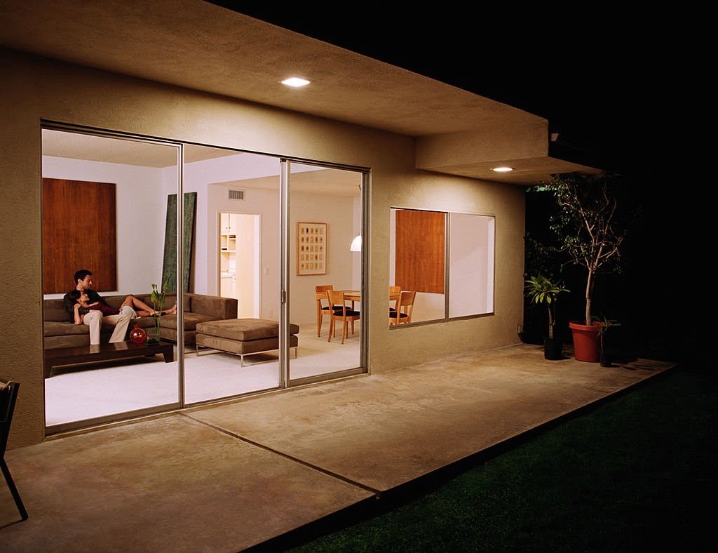 View sliding glass doors, night