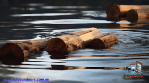 Floating logs of wood