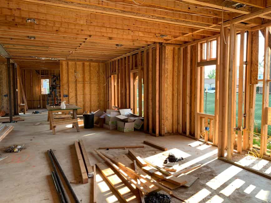 Wall framing in a house under renovation