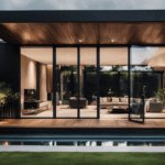 An image showcasing a sleek and modern home exterior, featuring stunning aluminium French doors