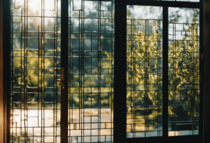 An image showcasing a close-up of a French door's glass panel, revealing its pristine, evenly distributed tempered glass