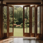 An image showcasing a pair of elegant French doors adorned with a sleek retractable screen