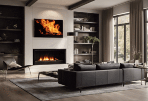An image showcasing a stylish living room with a modern, sleek design