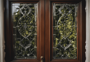 An image showcasing the intricacies of French door construction, highlighting the internal layers of glass panes within the door frame