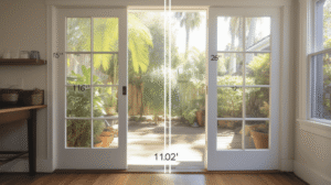 A_bright_room_with_sunlight_pouring_in_through_an_open french door
