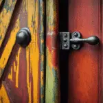 An image showcasing a close-up view of a painted door hinge, with vibrant colors and a flawless finish