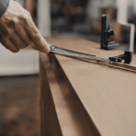 An image showcasing a set of precise tools, a leveled door, and a skilled hand effortlessly placing a hinge