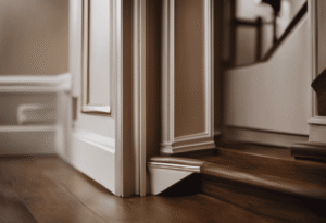 An image showcasing a step-by-step guide on ending shoe molding at a door frame