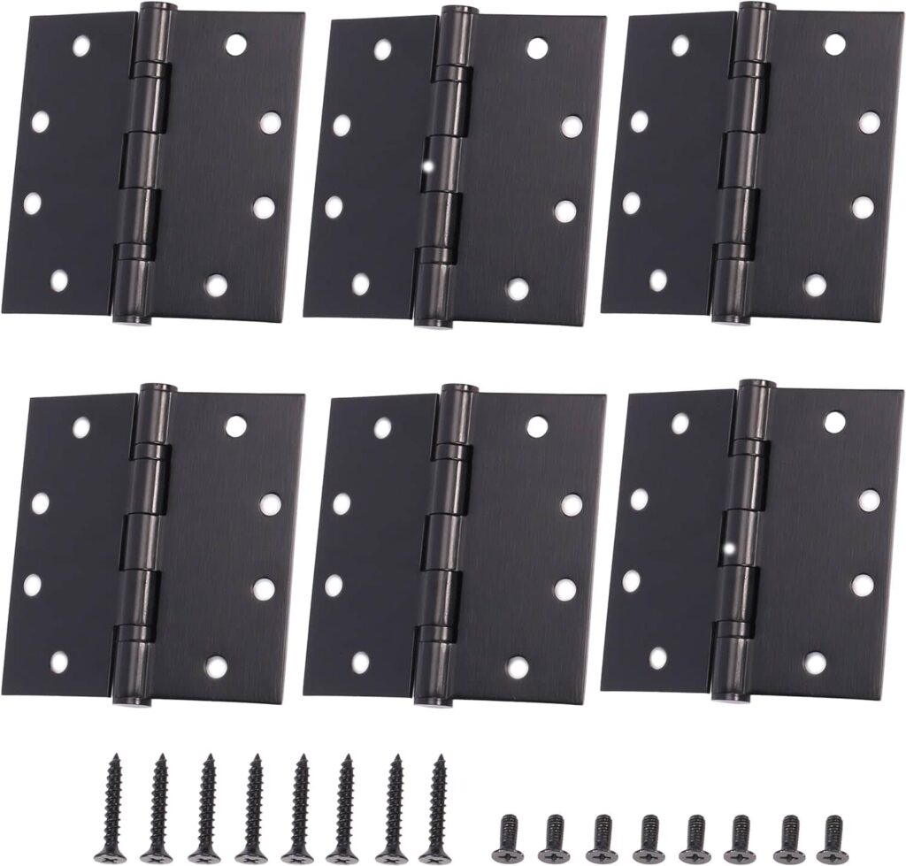 6-Pack 4.5 X 4.5 inch Black Heavy Duty Commercial Door Hinge Thickened, Silent Plain Steel Ball Bearing Door Hinges, Thickness 3 mm Stainless Steel Square Corners with 48 Screws