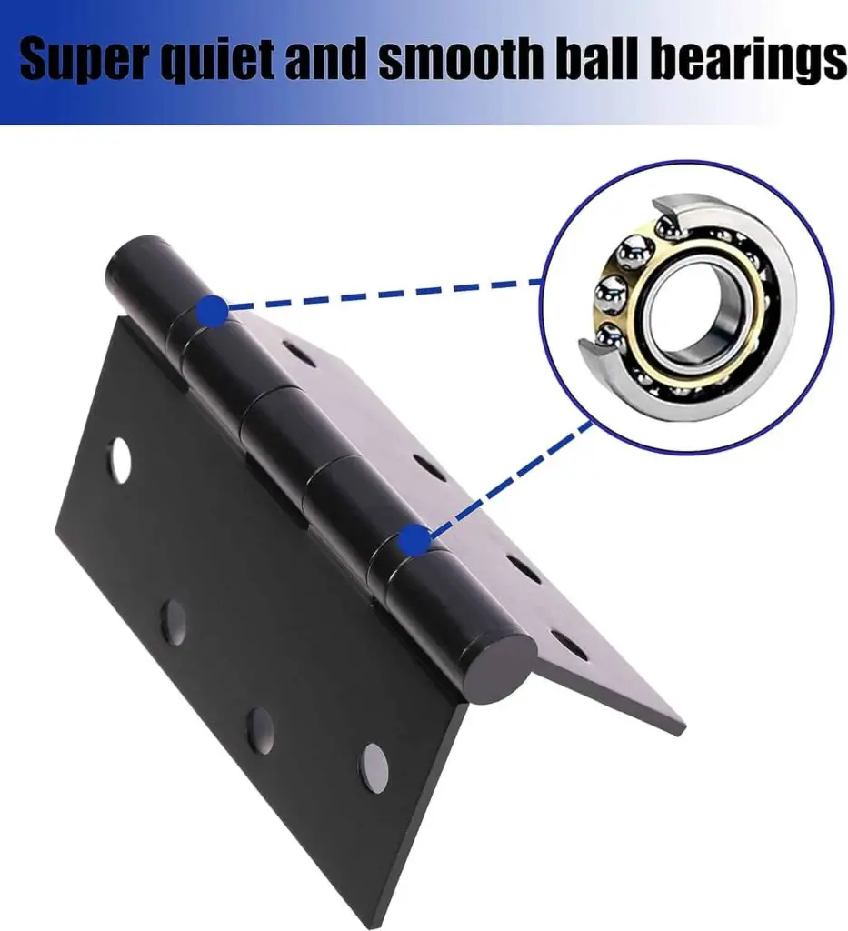 6-Pack 4.5 X 4.5 inch Black Heavy Duty Commercial Door Hinge Thickened, Silent Plain Steel Ball Bearing Door Hinges, Thickness 3 mm Stainless Steel Square Corners with 48 Screws