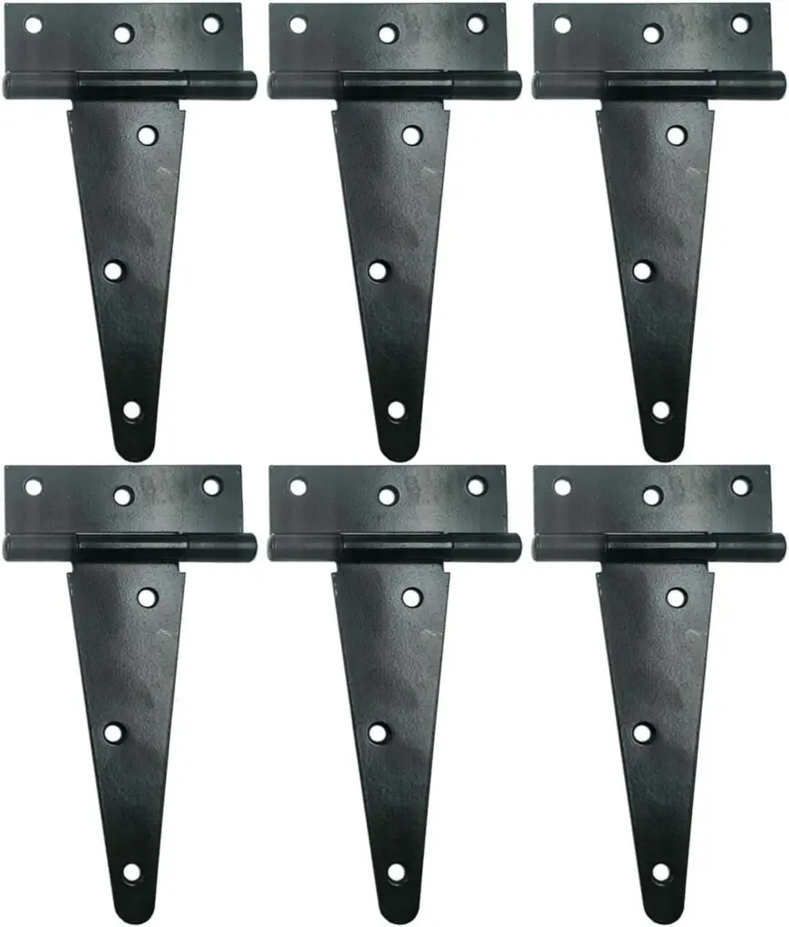 HLMOptimo Heavy Duty T Hinge Tee Hinge T Strap Hinge Shed Hinge Gate Hinge Barn Hinge Fence Hinge Door Hinge Wrought Rustproof All Size Black (6 pcs, 6 inch)