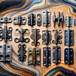 An array of door hinge pins of different sizes, materials, and designs laid out side by side on a wooden table, highlighting differences
