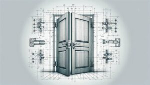 digital diagram or blueprint of a door, showing various possible hinge placements