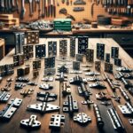 diverse collection of door hinges laid out on a wooden table