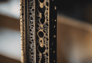 An image showcasing a close-up view of a hinge, capturing the intricate details of its holes