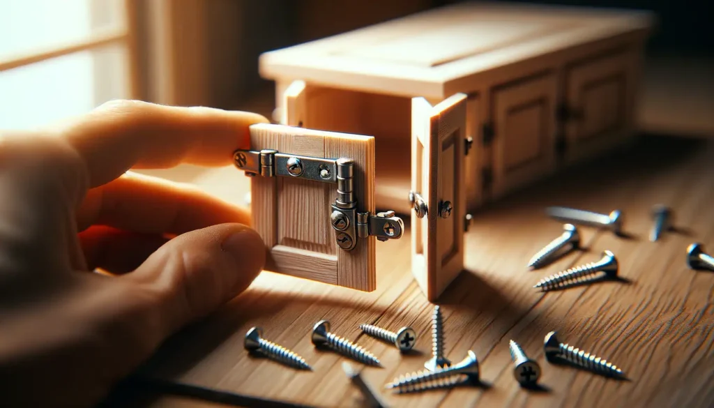 cabinet door being fitted with small #6 wood screws