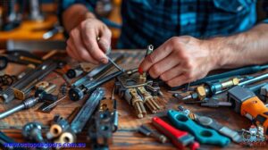 locksmiths hands expertly work