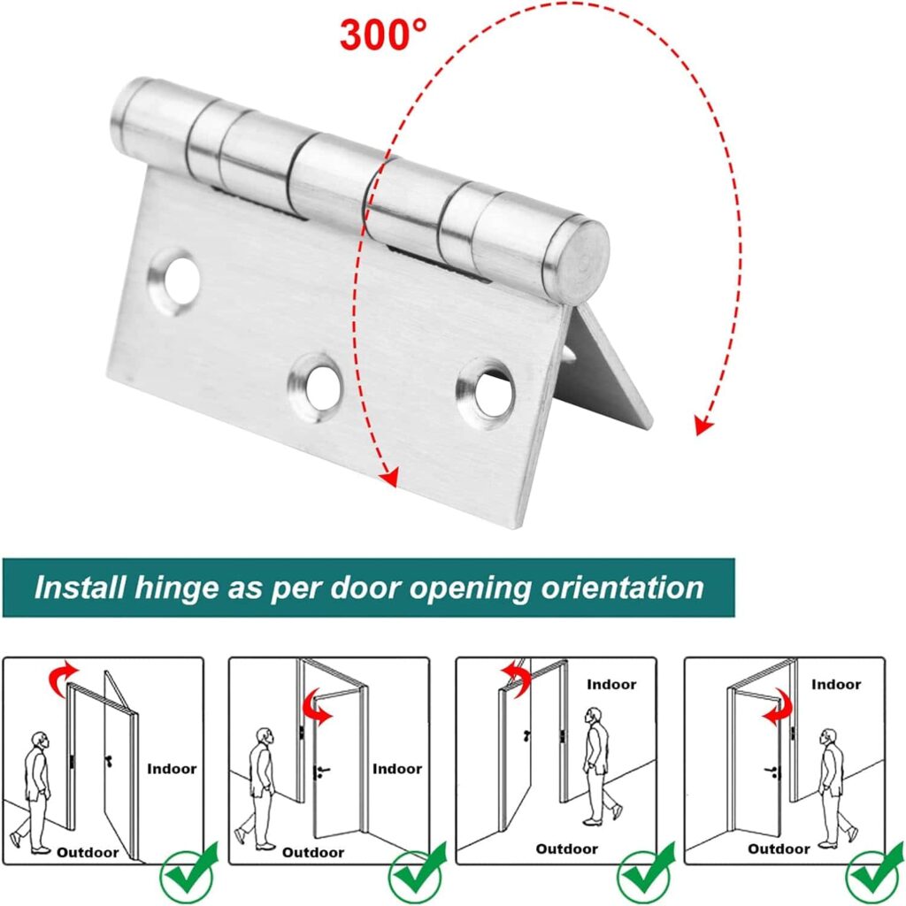 6 Pack 3 x 3-1/8 inch Door Hinges, Stainless Steel Square Butt Hinges, Ball Bearing, Brushed Finish, Thickness 2.2mm, Load 200 LB/Pair