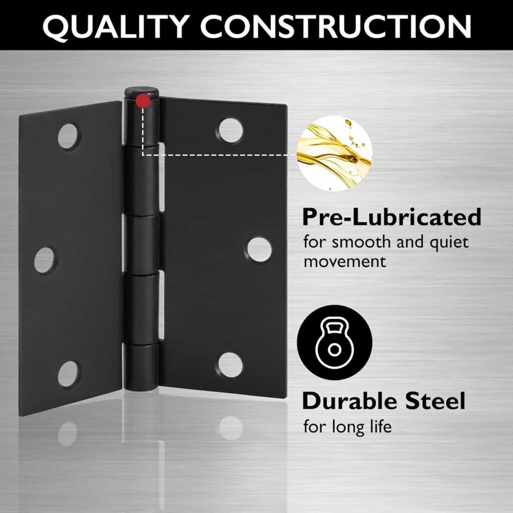 Design House 188938 Square Corner Steel Hardware Door Hinges Interior, 3-1/2 x 3-1/2, Matte Black, 10 Pack