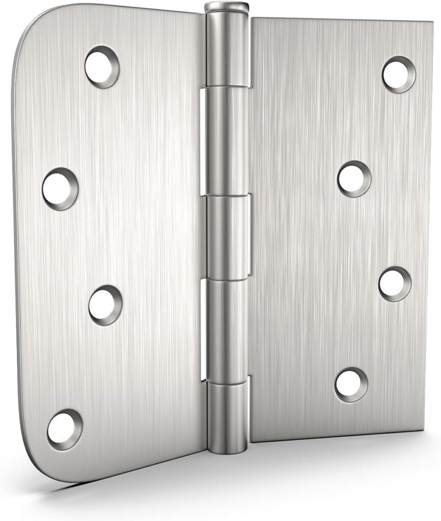 goldenwarm 3 Pack Brushed Nickel Door Hinges 4inch x 4 inch Door Hinges Satin Nickel Iron Door Hinges with Square Round Corners