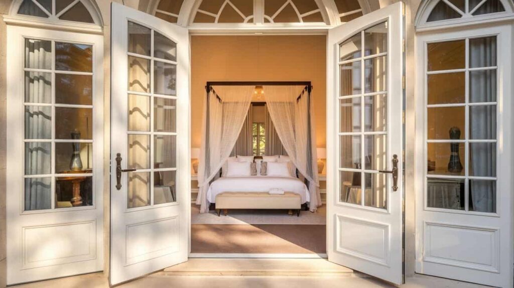 eye catching photo of a luxurious bedroom french doors 2