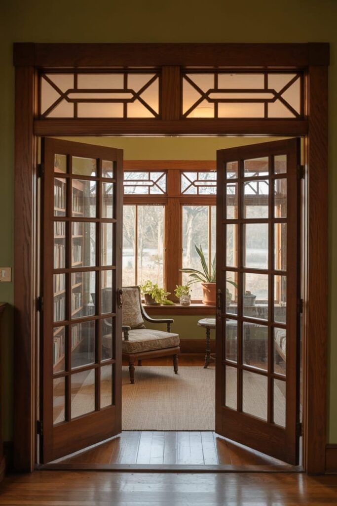 French doors in a bungalow living room