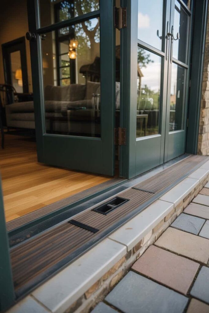 French patio door focusing on a newly installed high-end composite threshold