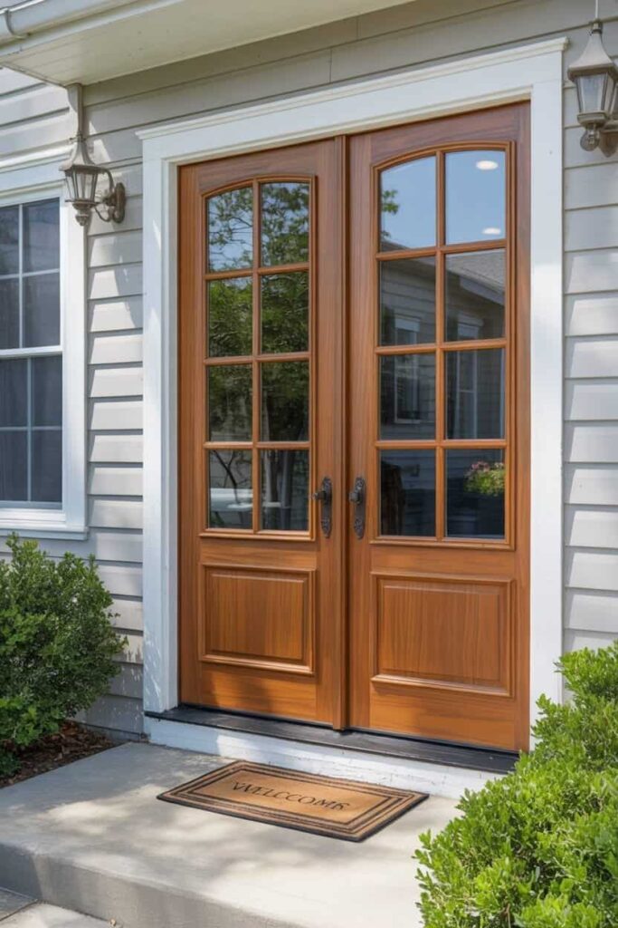 approaching view of fiberglass French doors