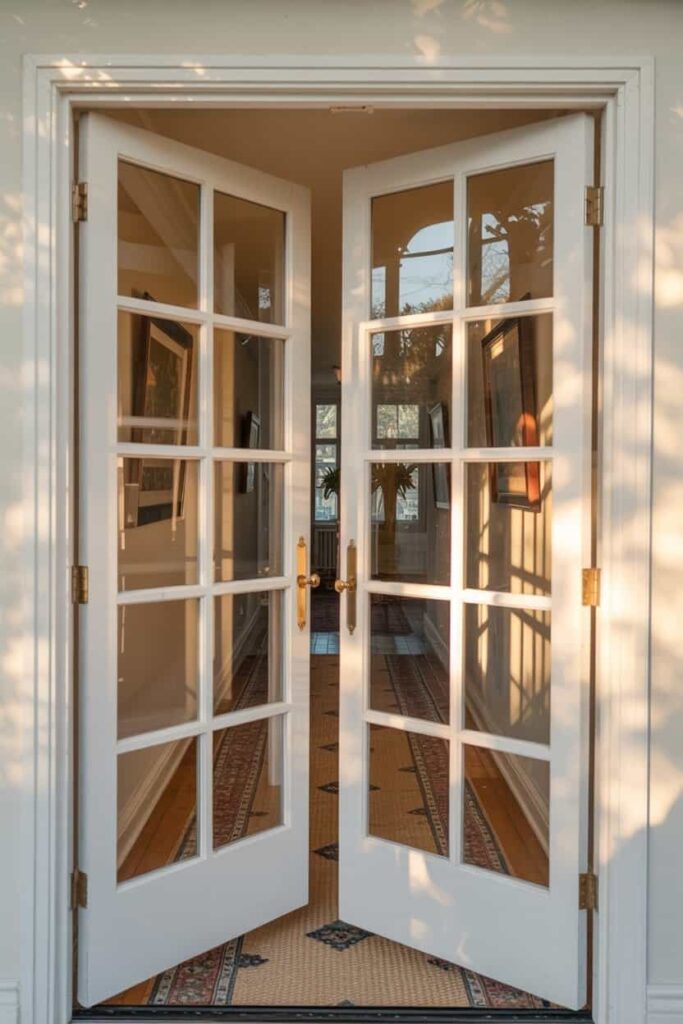 inswing French doors with clear glass panels