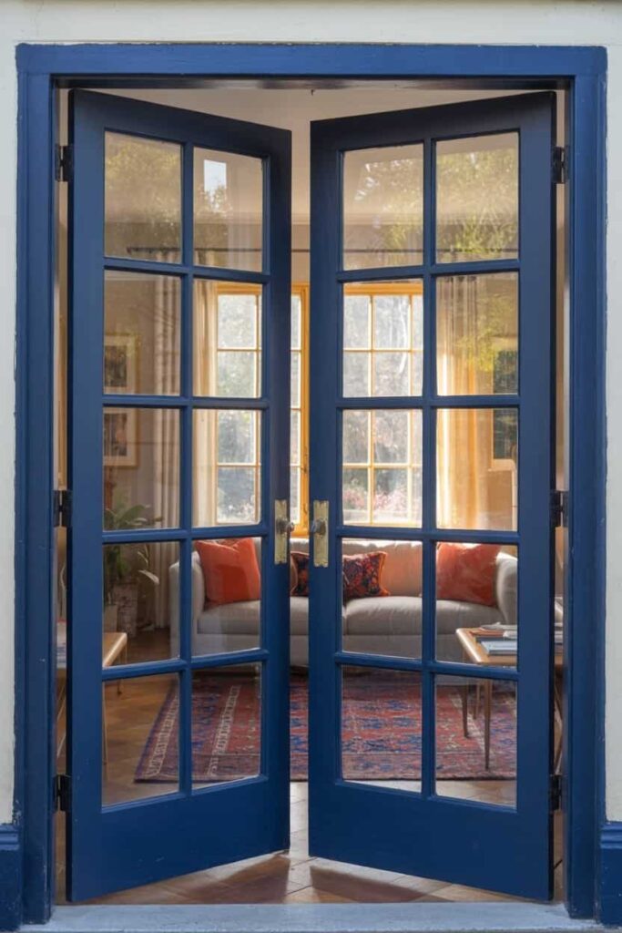 navy-blue painted French doors