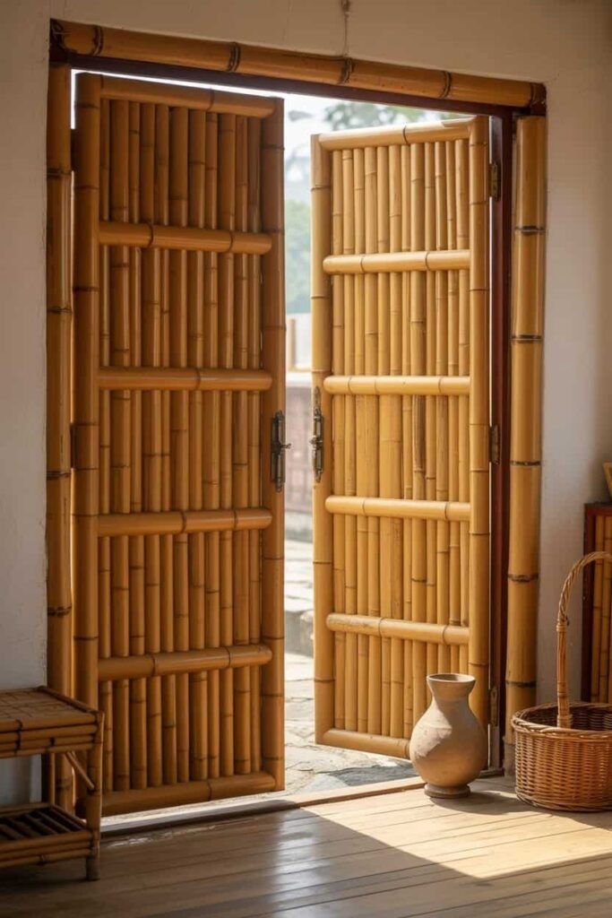 eco-friendly bamboo panel mandir doors