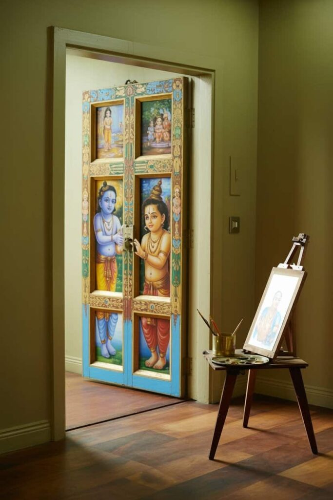 grand double mandir doors hand painted