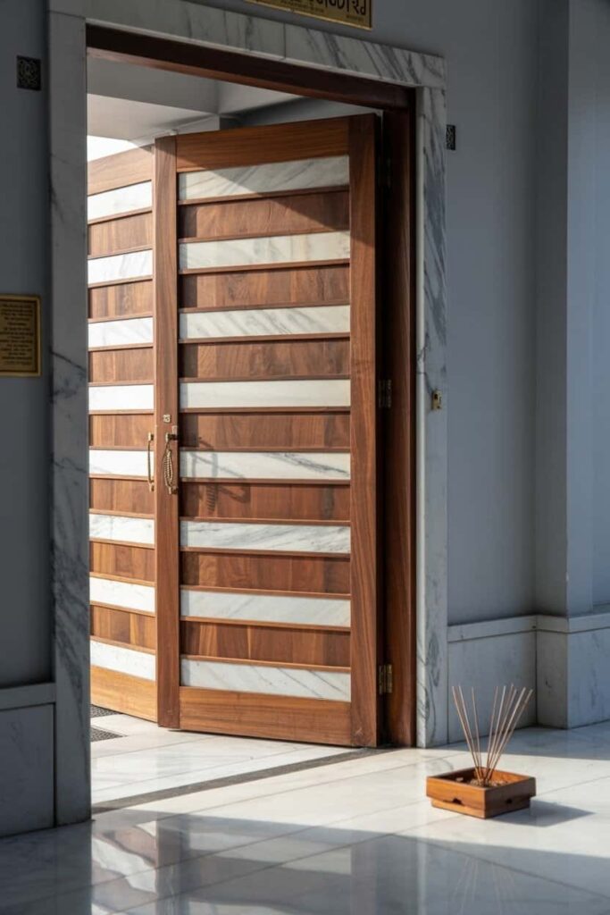 mandir door featuring cool marble strips