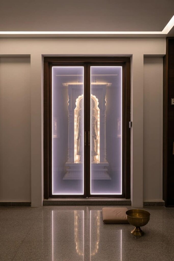 mandir door with LED-backlit translucent panels