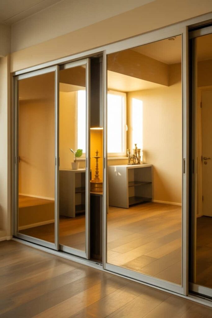 mirror-backed sliding panels