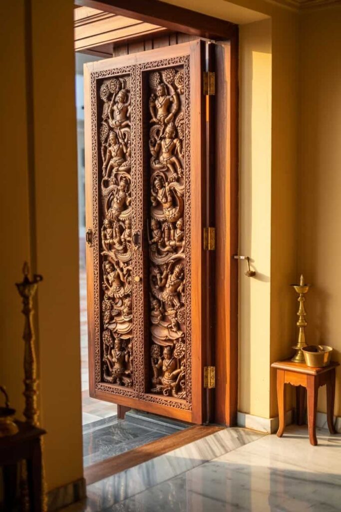 ornate hand-carved teak door
