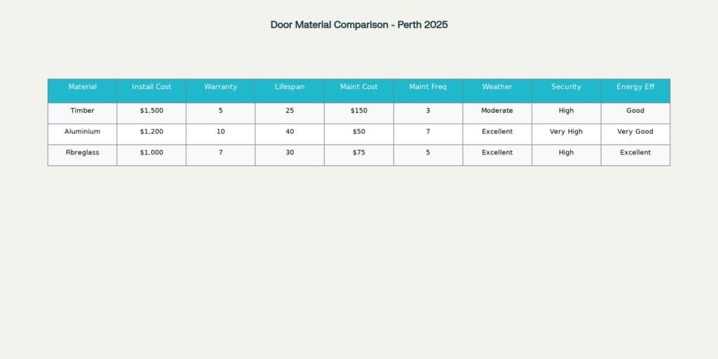 Door material comparison - Perth 2025