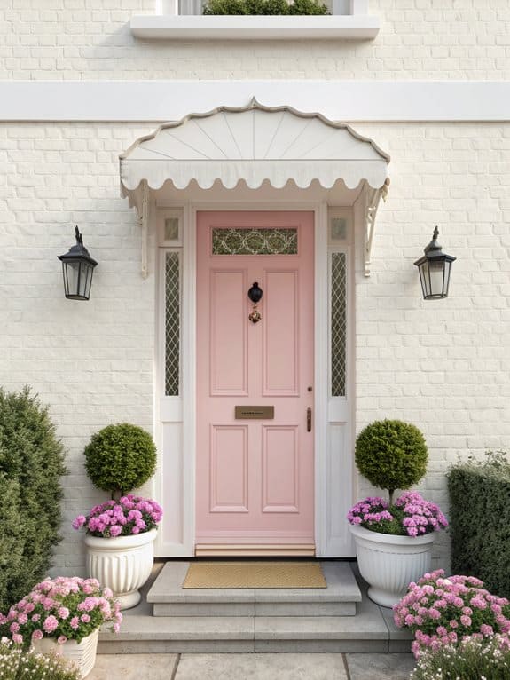 pastel pink cottage entrance