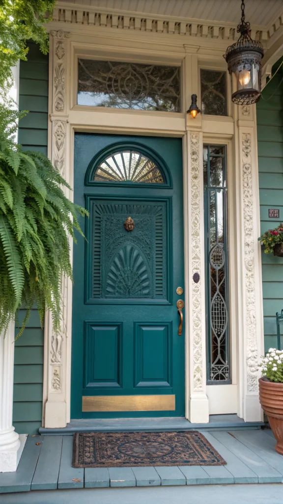 09_Deep_teal_painted_wood_front_door_with